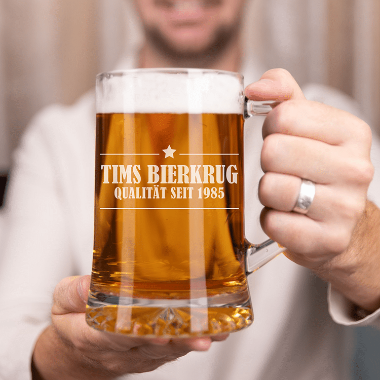 Bierkrug mit Gravur, mit eigenem Text
