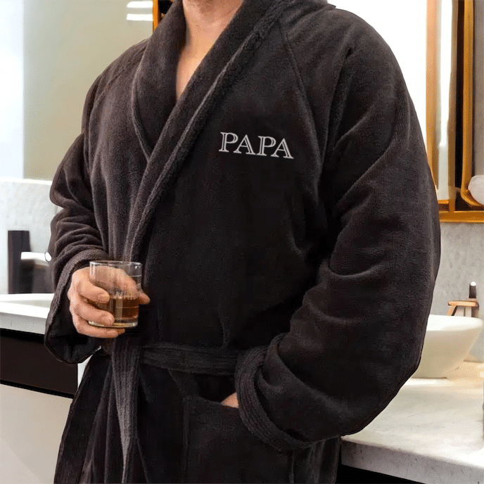 Herrenbademantel mit Namen, Geschenk für Papa