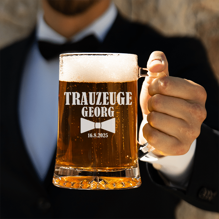 Bierkrug mit Gravur, Trauzeuge