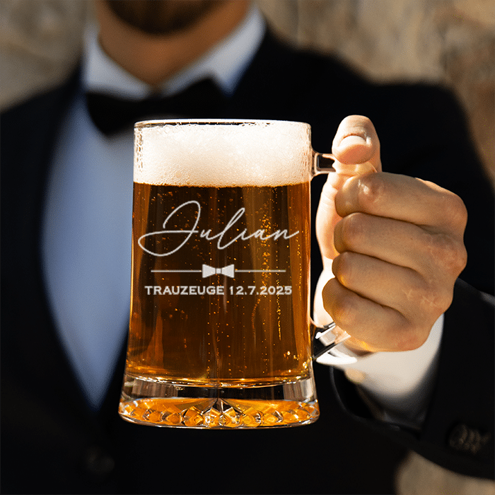 Bierkrug mit Gravur, Trauzeuge