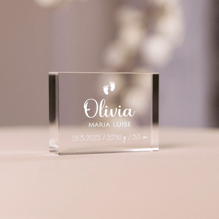 Glasdekoration mit Gravur, Taufgeschenk