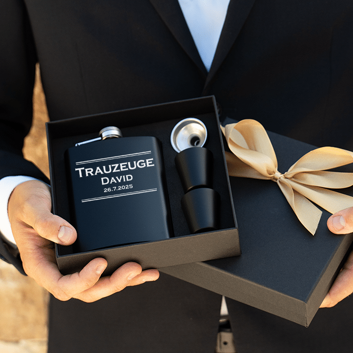 Flachmann-Set mit Gravur, Trauzeuge