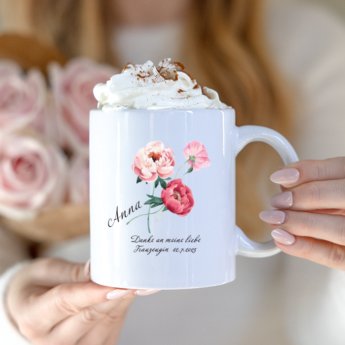 Tasse mit Aufdruck, Geschenk für die Trauzeugin