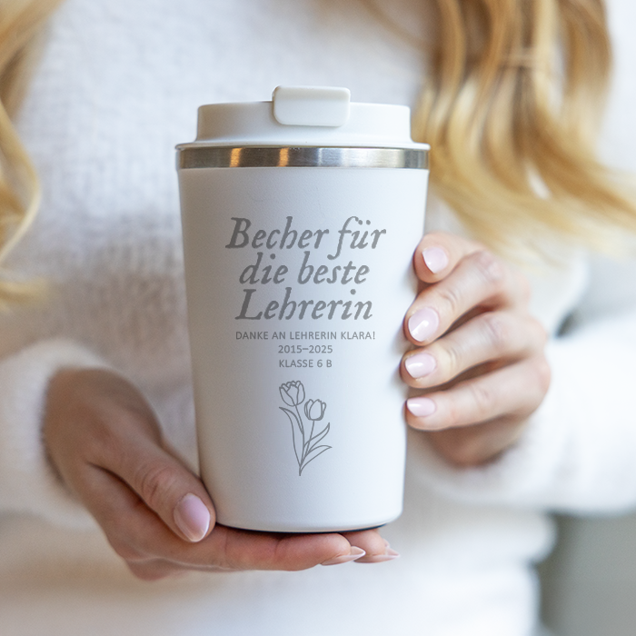 Personalisierter Thermobecher mit Gravur, Geschenk für Lehrer/in