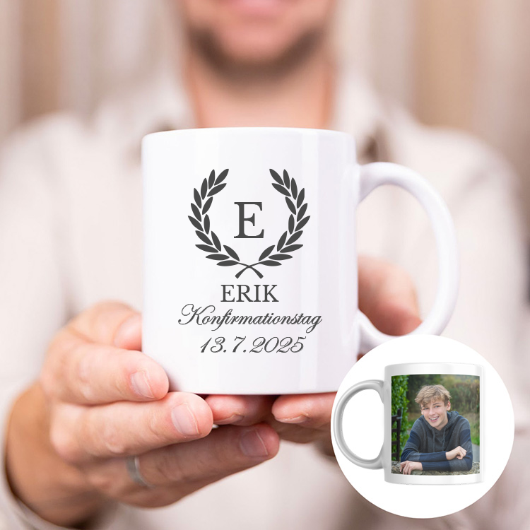 Tasse mit Aufdruck, Konfirmationsgeschenk