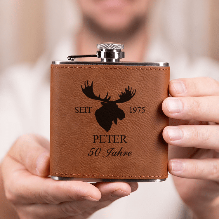 Flachmann mit Gravur, Elch