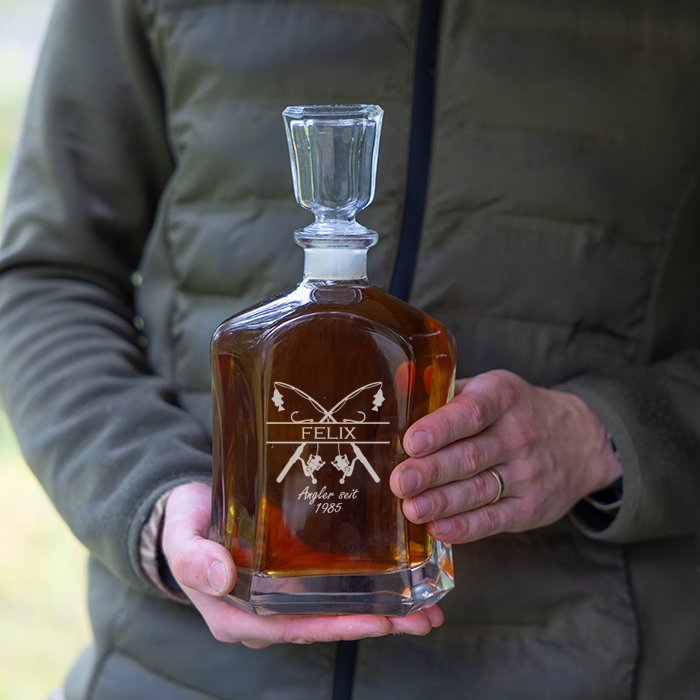 Whisky-Karaffe mit Gravur, Angeln