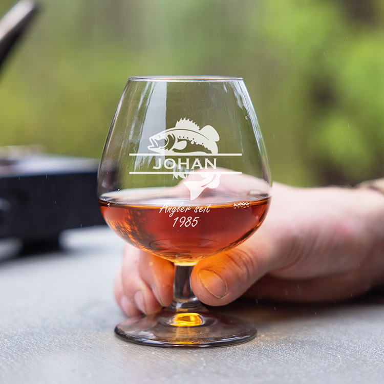 Cognacglas mit Gravur, Angeln