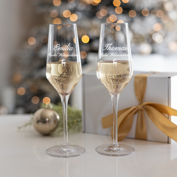 Sektgläser mit Gravur, 2 Stück, Weihnachten