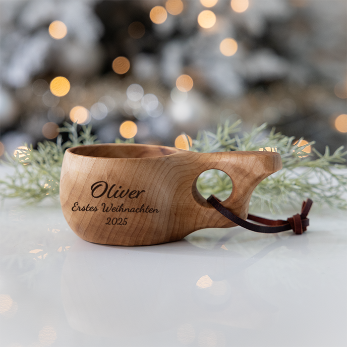 Kinder-Kuksa aus Maserknolle und Merinosocken – Geschenkset – Bild 2