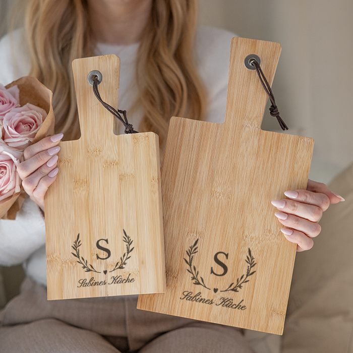 Servierbretter mit Gravur – Set, Blattmotiv