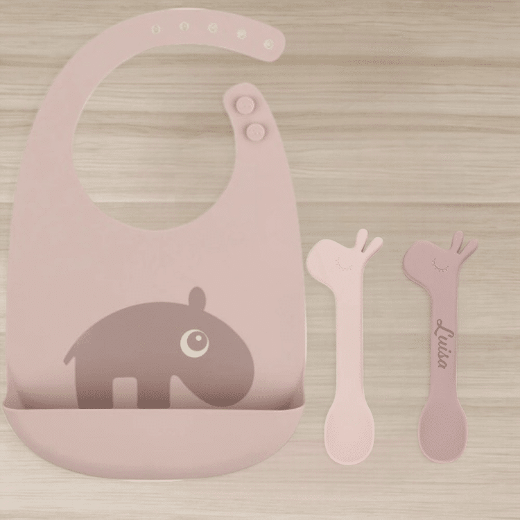 Done by Deer personalisiertes Löffelset und Lätzchen, Geschenk für Babys