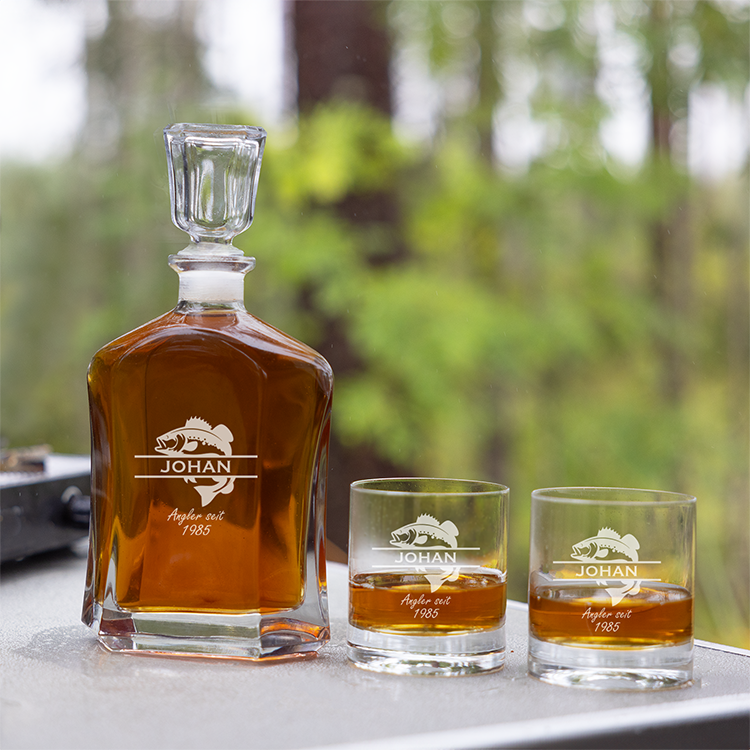 Whisky-Karaffen-Set mit Gravur, Angeln