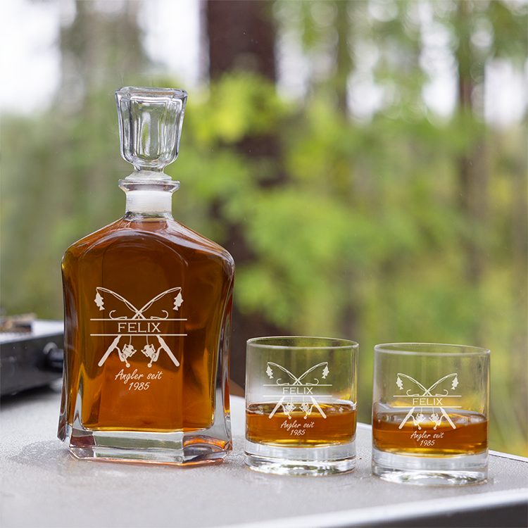 Whisky-Karaffen-Set mit Gravur, Angeln