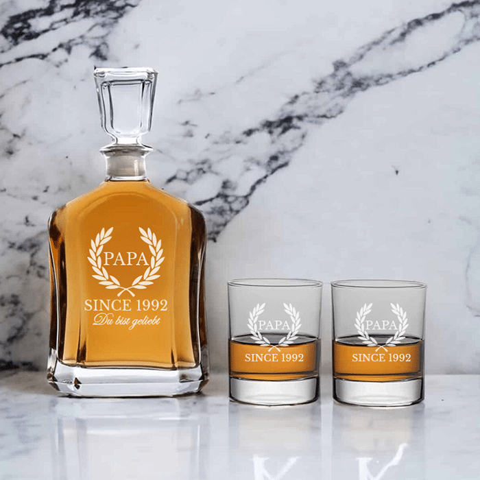 Whisky-Karaffe und Gläser mit Gravur