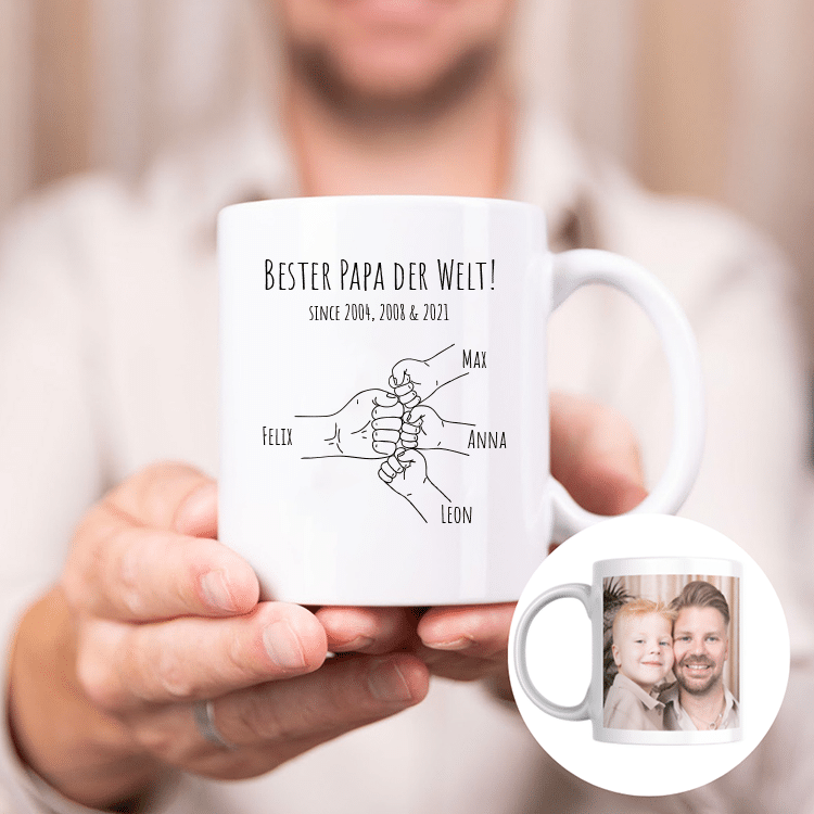 Tasse mit Bild und Text, Fäuste