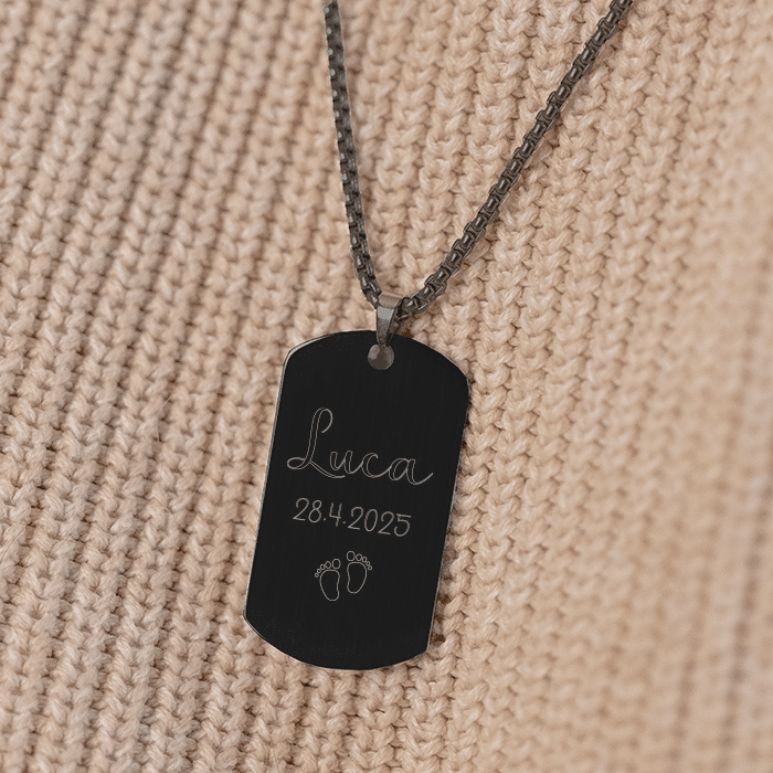 Herren-halskette mit Gravur, Babyfüßchen – Bild 3