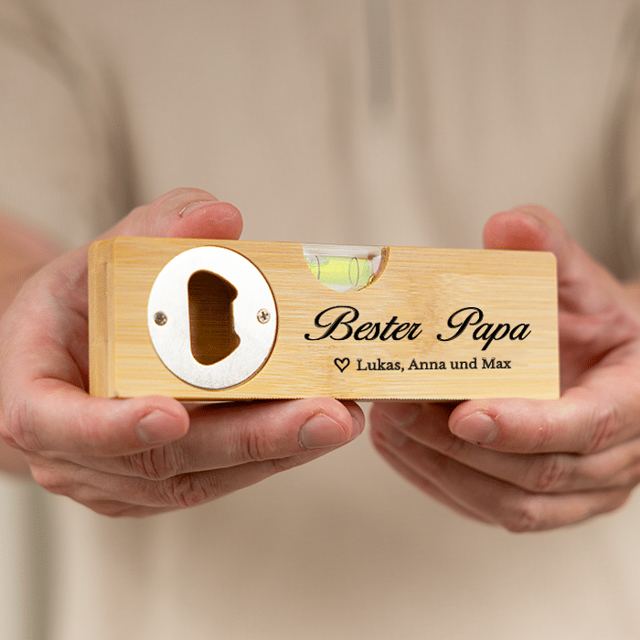 Wasserwaagen-Flaschenöffner mit Gravur, klassisch