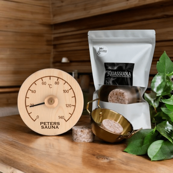 Saunathermometer mit Gravur und Aufgusssalz – Geschenkset